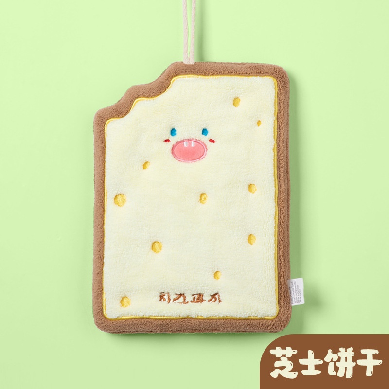 Dreamerhouse phim hoạt hình dễ thương khăn tay treo nhà bếp khăn lau tay quick-drying rag three-layer dày coral fleece khăn tay