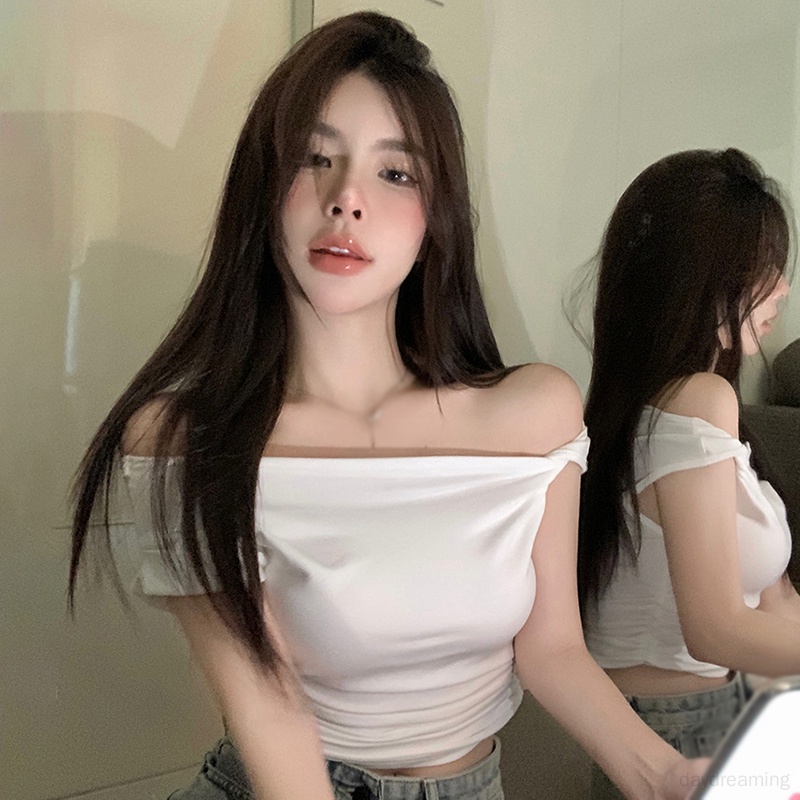 Nữ croptop ngắn tay thiết kế baby tee màu ngắn phong cách không thường xuyên t-shirt