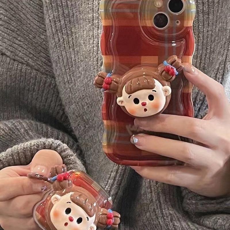 Iphone cute braid girl stand anti-drop phone case for 7 7plus 8 8plus xs xr 11 12 13 14 pro plus promax
