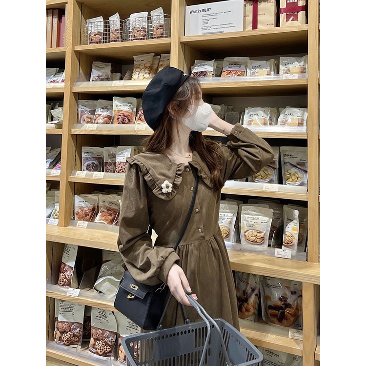 Đầm Nữ Tay Dài Cổ Búp Bê Phong Cách Hàn Quốc