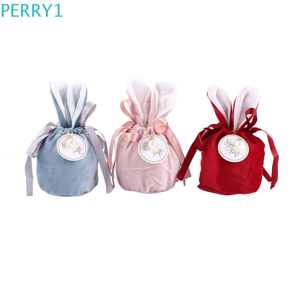 Perry bunny gift bag bao bì nhung đầy màu sắc & hiển thị trang sức tai thỏ dây rút túi kẹo