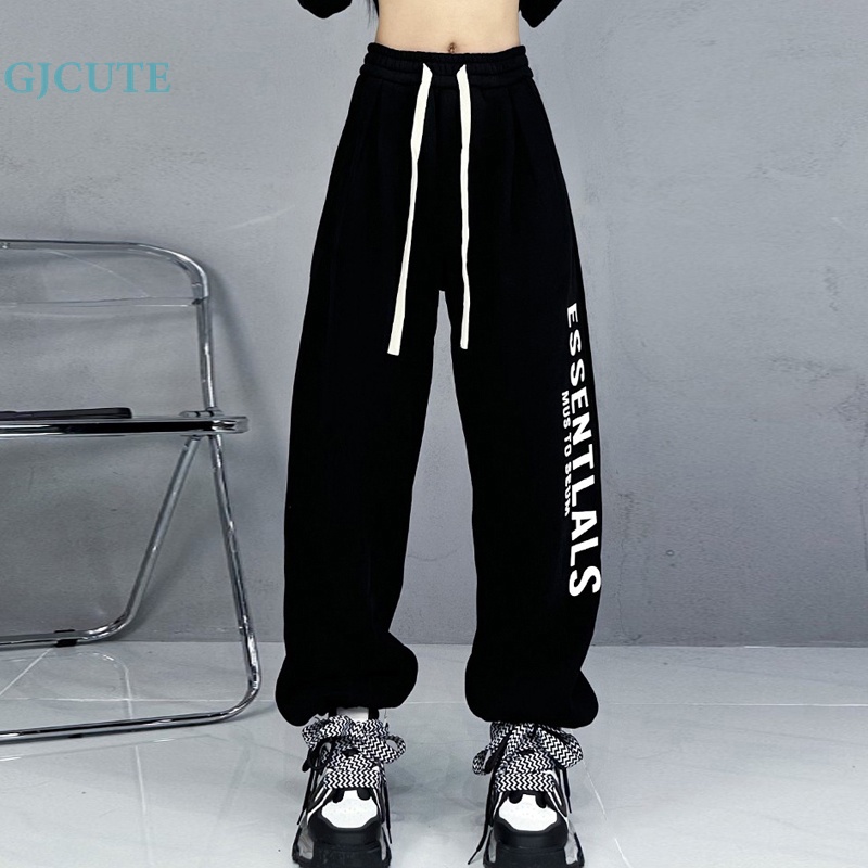 Gjcute in chữ lỏng lẻo đơn giản rộng-leg hip hop jazz corset quần bó sát cho phụ nữ wtd