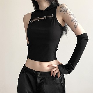 Phụ Nữ Thiết Kế Mới Vòng Kim Loại Rỗng Áo Hoodie Có Găng Tay 0805