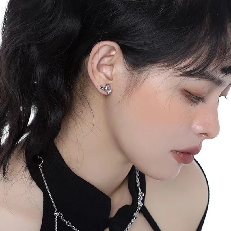 Khuyên Tai Hình Thỏ Đính Đá Zircon Màu Tím Sang Trọng