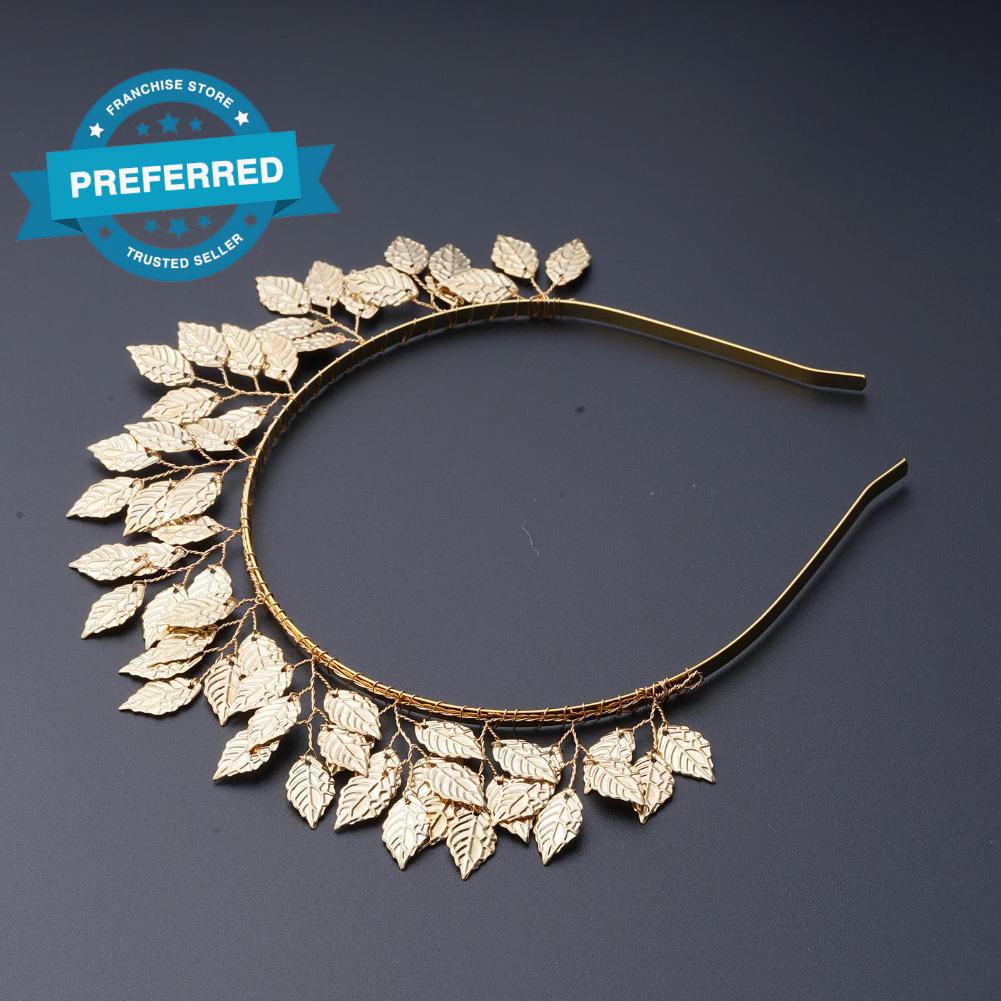 Vương Miện Cài Tóc Hình Chiếc Lá Màu Vàng Handmade Dành Cho Cô Dâu Z9F9
