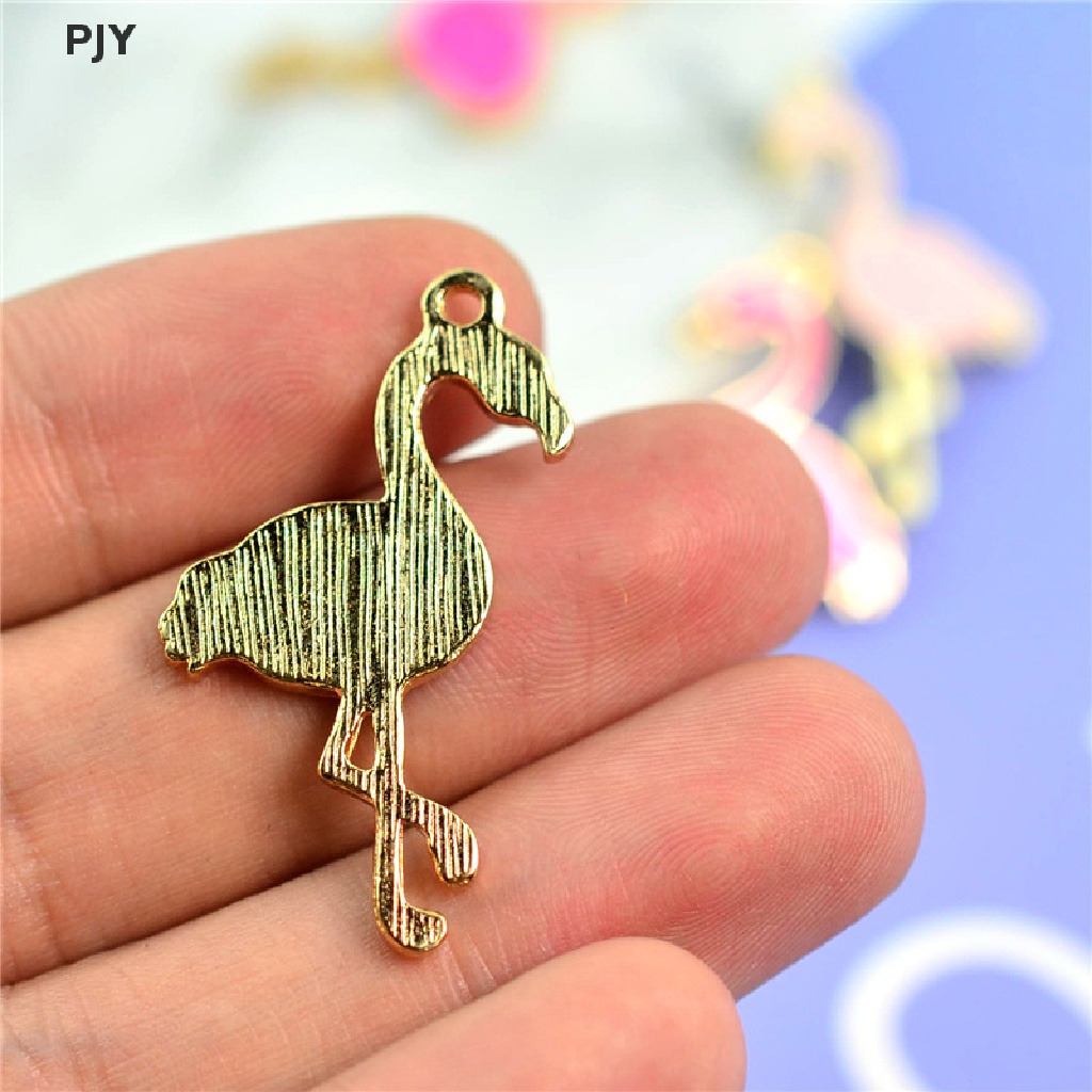 Bộ 10 Phụ Kiện Trang Sức Hình Chim Hồng Hạc Tráng Men Bằng Hợp Kim DIY PJ