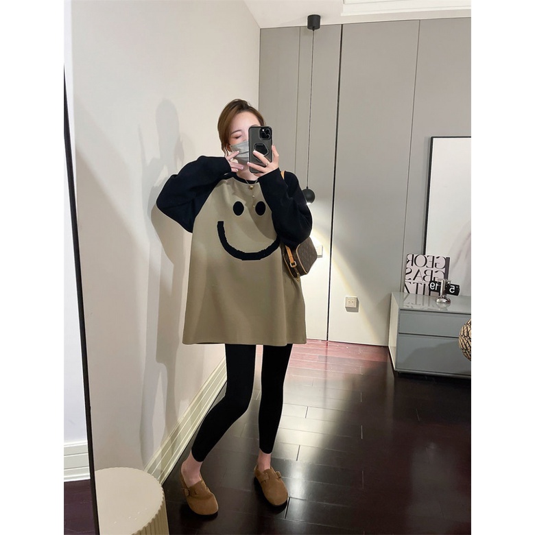 Áo Thun Tay Dài Oversized Cổ Tròn Cho Nữ