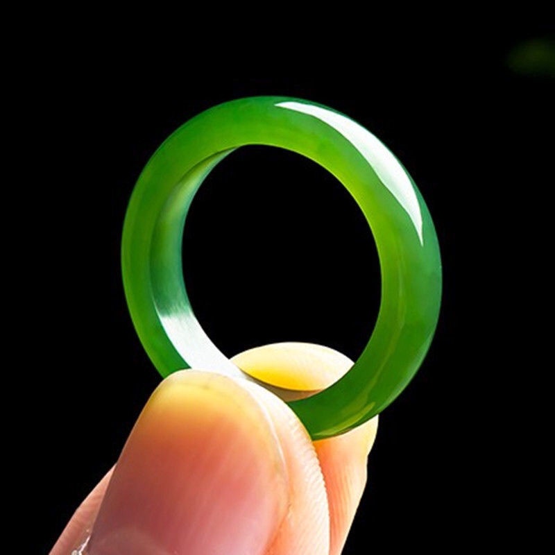 Nhẫn Ngọc Bích Tự Nhiên Màu Xanh Lá Ngọc Bích Cho Cặp Đôi Phong Cách Xinjiang hetian spinach gre23.04.03