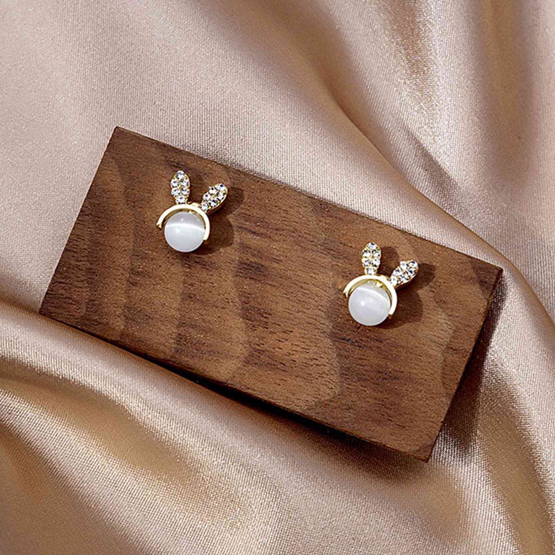 Bông Tai Mạ Bạc 925 Hình Thỏ Đính Kim Cương Dễ Thương