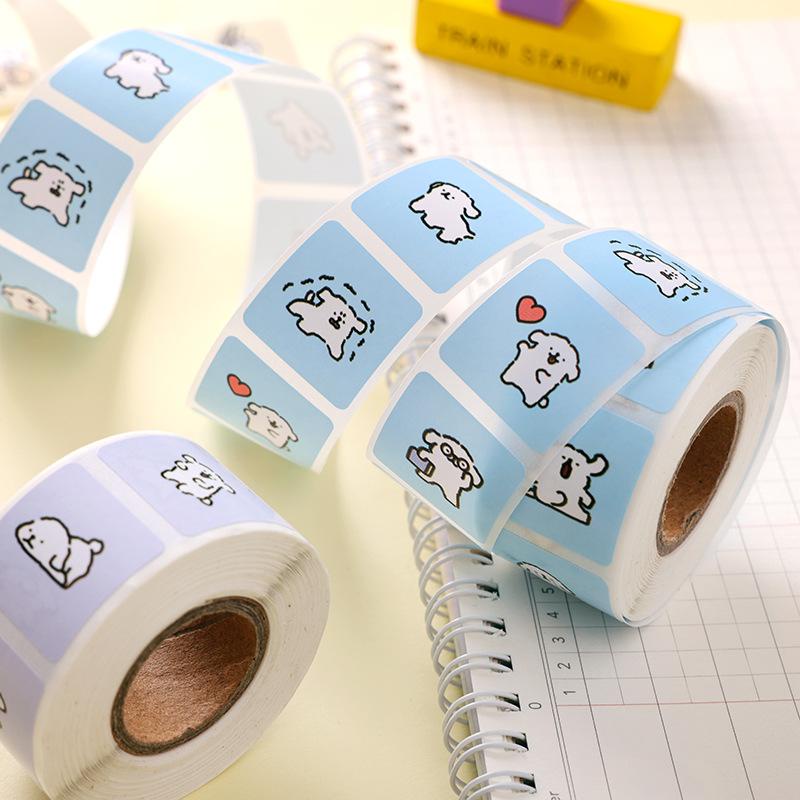 500 sticker vuông Cún Trắng 2.5cm, tem Thank you gói hàng niêm phong