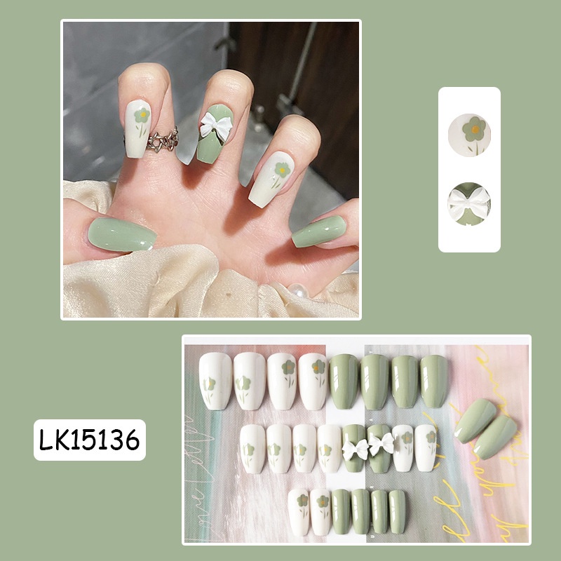 Móng Tay Giả Màu Sắc Tươi Tắn Xinh Xắn/Móng Tay Giả 3d / Móng Tay Giả Kèm Keo Móng Dài/ nơ kèm keo dán dễ thương xinh xắn