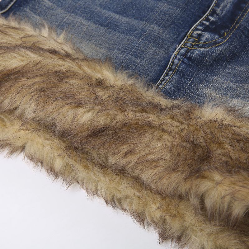 Y2k Millennium Chân Váy Denim Phối Lông Dáng Ôm Vừa Vặn Phong Cách Retro Mỹ Cho Nữ