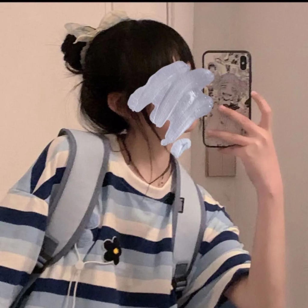 Áo Thun Tay Ngắn Dáng Rộng Họa Tiết Sọc Thêu Thiết Kế Mới Thời Trang Dành Cho Nữ