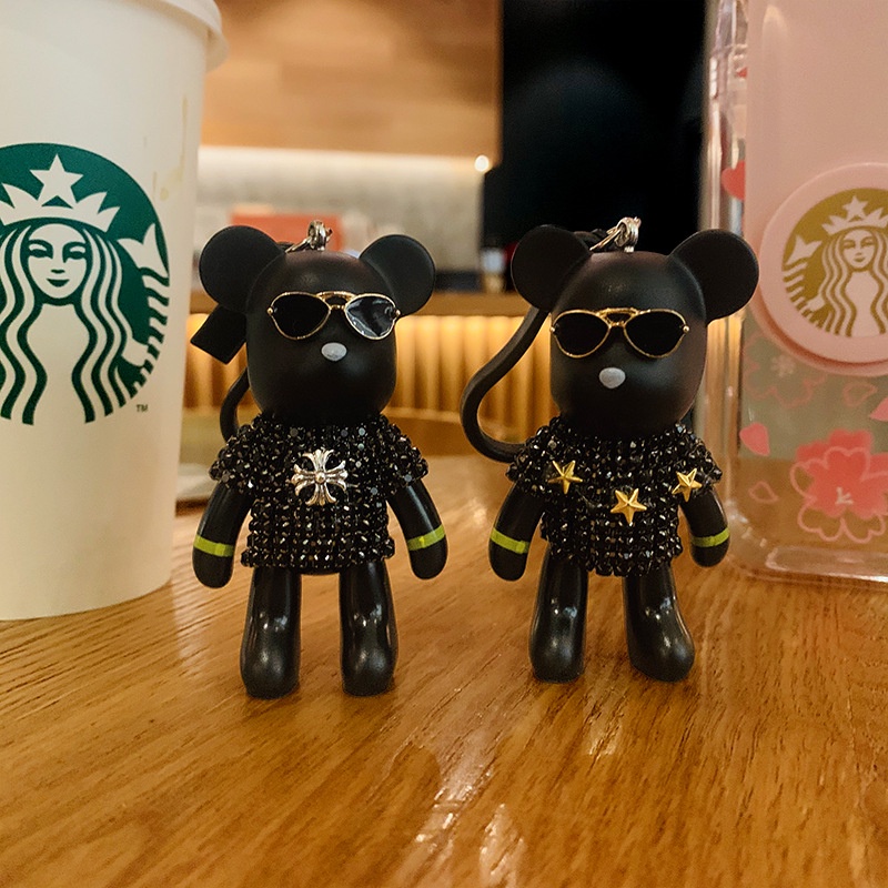 Móc Khóa Hình Gấu Đeo Kính Mát Đính Kim Cương Giả Thời Trang Đường Phố Sáng Tạo Dành Cho Nam Nữ