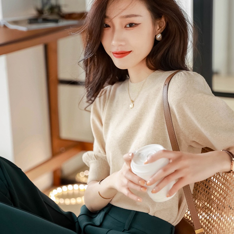 IELGY Áo Dệt Kim Tay Ngắn Phồng Phong Cách Phương Tây Thời Trang Cho Nữ