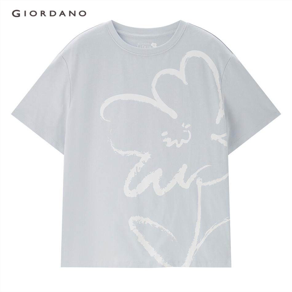 GIORDANO WOMEN Flower print crewneck short sleeve cotton tee 05393393
