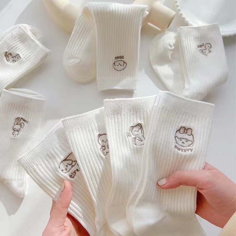 Vớ Cotton Cổ Vừa Họa Tiết Hoạt Hình Đơn Giản Thời Trang Xuân Hè Cho Nữ