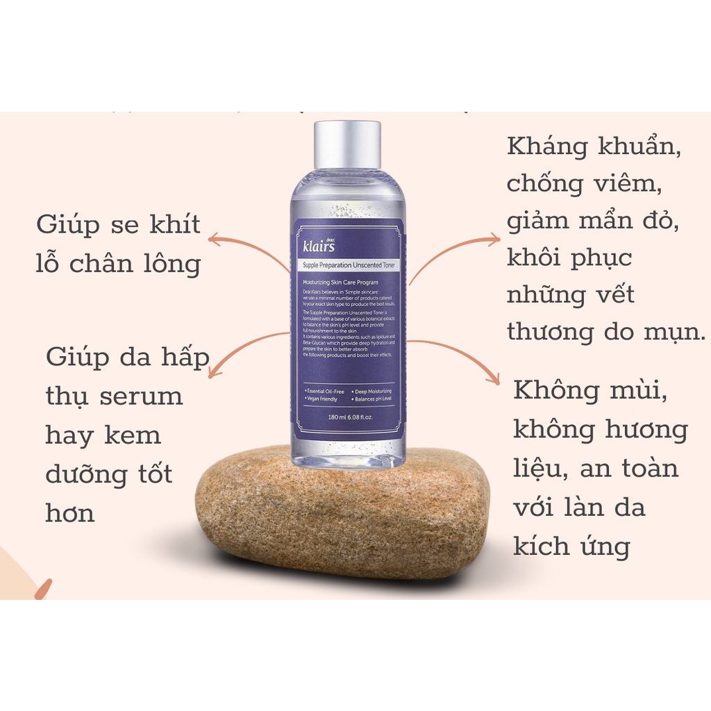 Nước Hoa Hồng Không Mùi Dear Klairs Supple Preparation Unscented Toner 180ml