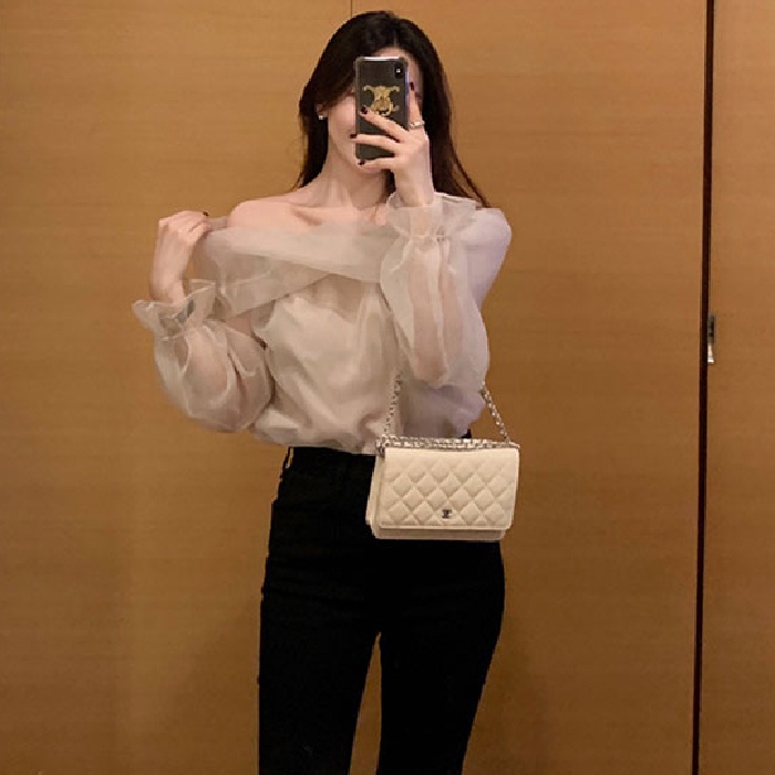 Sugemiusi Áo Sơ Mi Chiffon Organza Trễ Vai Thời Trang Xuân Hè Pháp Thiết Kế Sense Niche Cho Nữ