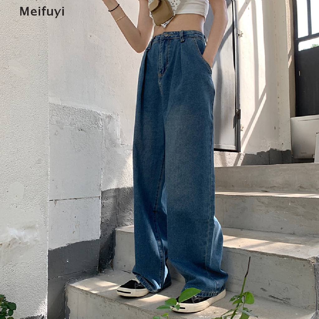 Quần Jean Baggy Lưng Cao Ống Rộng Thời Trang Đường Phố Hàn Quốc