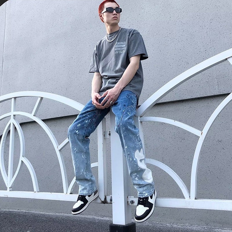 Quần jeans Dài Phối Vết Rách Cá Tính Cho Nam