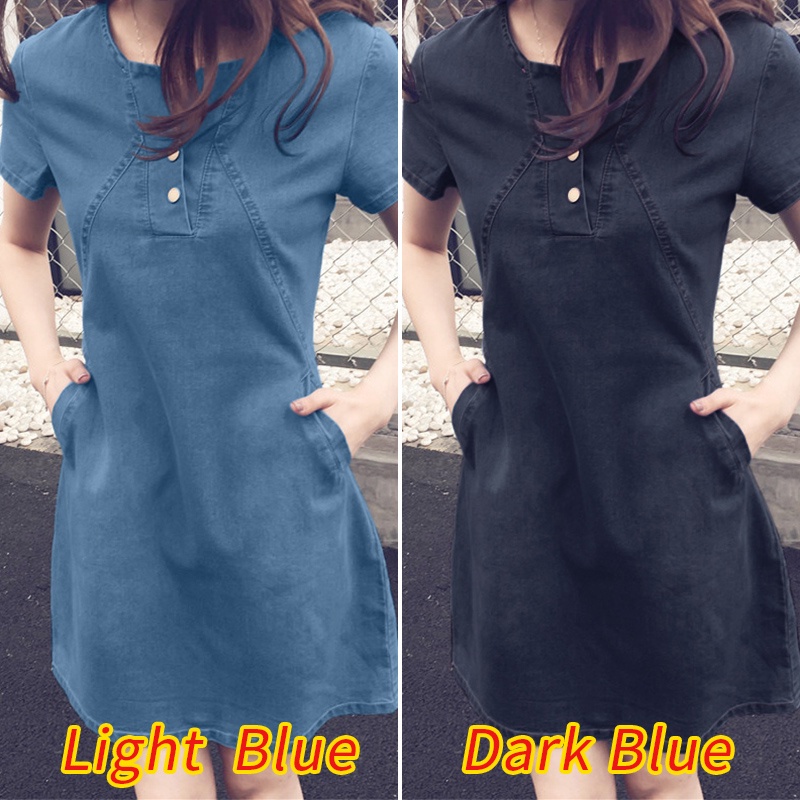 Đầm denim ZANZEA ngắn tay thời trang Hàn Quốc cho nữ