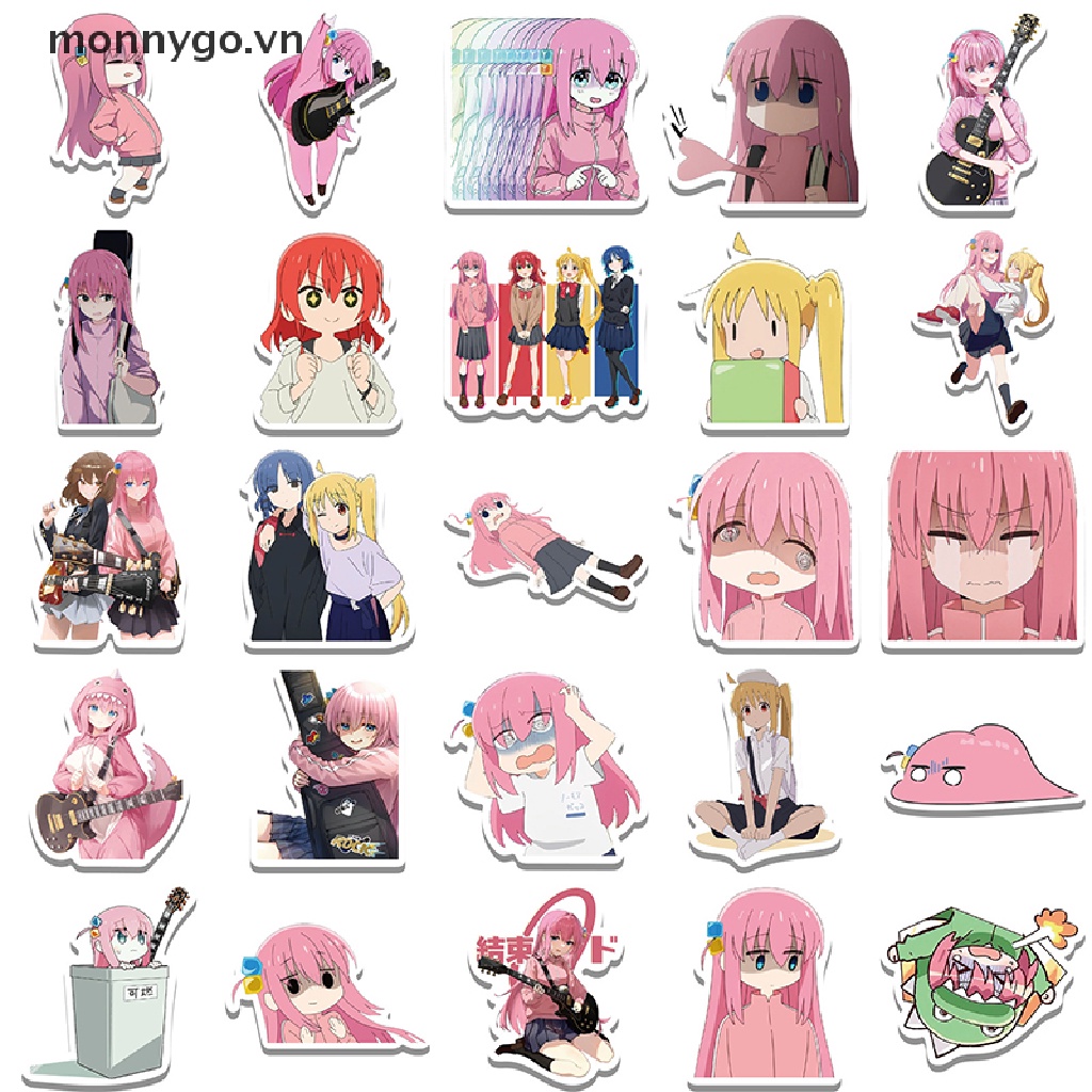 Monnygo 50 Chiếc BOCCHI Kawaii BOCCHI THE ROCK! Miếng Đề Can Dán Trang Trí Laptop Vali Ván Trượt / Điện Thoại Chống Thấm Nước DIY Hình Anime Cho Bé Gái
