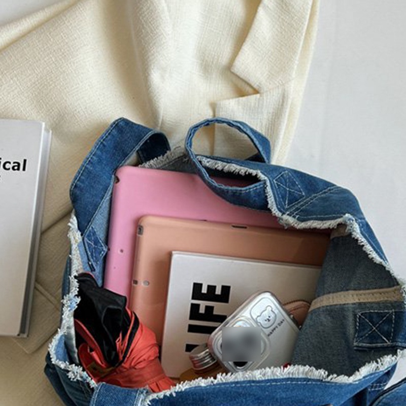 Túi tote Đeo Vai Vải denim Sức Chứa Lớn Thời Trang Hàn Quốc Dễ Phối Đồ Cho Nữ