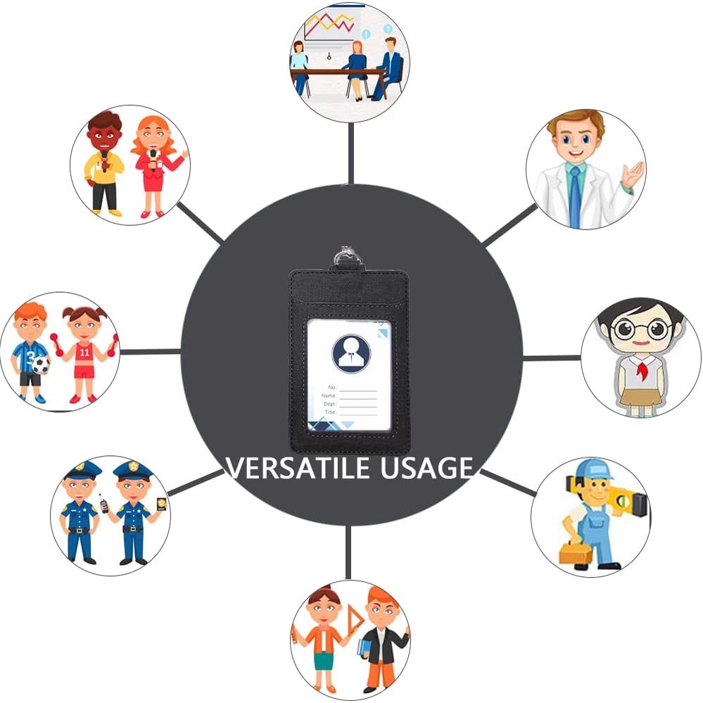 Giá Đỡ Thẻ id Bằng Da pu Dọc Kèm 1 Ngăn Đựng Thẻ Có Thể Tháo Rời Cho Giáo Viên / Bác Sĩ / Y Tá / Văn Phòng