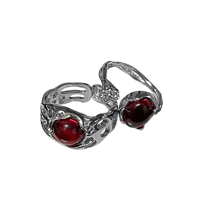 Nhẫn Hở Đính Đá Opal Đỏ Phong Cách Vintage Thời Trang Cho Nữ