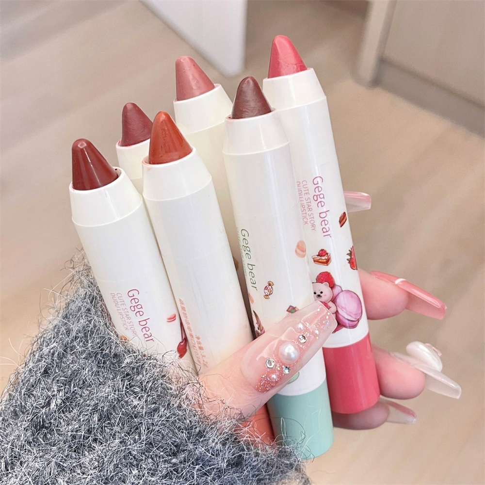 Mỹ phẩm Red Lip Tint Lipgloss Cute Bear Lip Liner Pencil Lips Makeup Lip Glaze Lipstick Pen 6 ColorGogo Bear Meng Xing Story Doodle Lipstick Dưỡng ẩm, Mỹ phẩm bán chạy cho cô gái