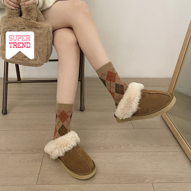 Giày Lười Mũi Tròn Bằng Cotton Màu Trơn Giữ Ấm Thoải Mái Thời Trang Mới