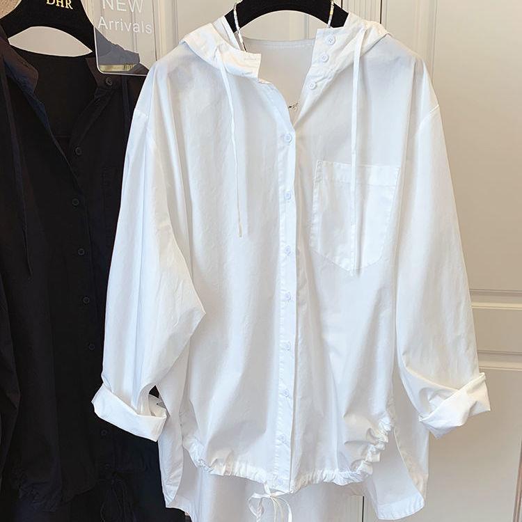 Áo Khoác Sơ Mi Tay Dài Dáng Rộng Có Mũ Trùm Kiểu Hàn Quốc Thời Trang Mùa Xuân Cho Bạn Gái#0412