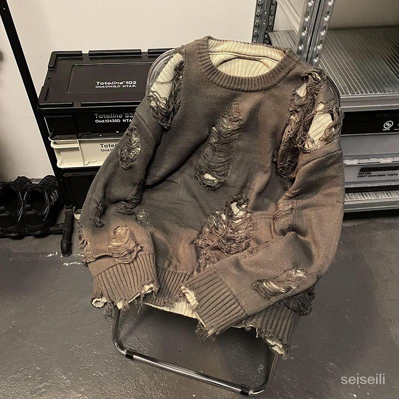 Áo Khoác Sweater Dáng Rộng Dệt Kim Màu Sắc Tương Phản Phong Cách Retro Nhật Bản Cho Nam Giới