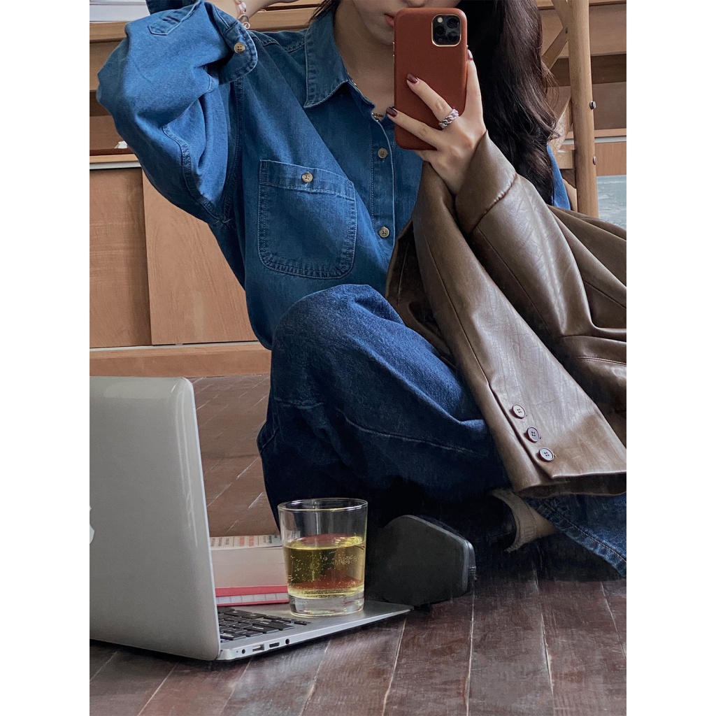 Áo Sơ Mi Denim Xuân Thu Phong Cách Hàn Quốc Dễ Phối Đồ Hàng Mới Dành Cho Bạn Nữ