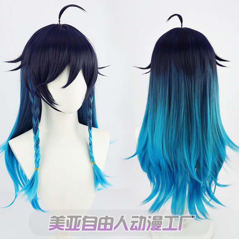 Freeman Genshin Impact Female Venti Cosplay Wig 65cm Long Blue Hair Twin Braids Braided Styled Wigs Heat Resistant Wigs Halloween