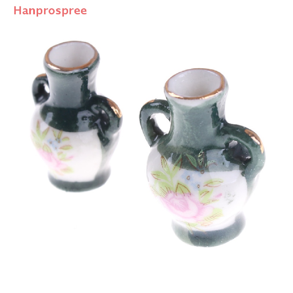 Bộ 2 Bình Hoa Sứ Mini Truyền Thống Trung Hoa Tỷ Lệ 1: 12 Dùng Trang Trí Nhà Búp Bê