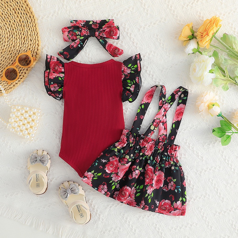 Combo bộ đồ bé gái 3-24 tháng Tay Ngắn Đính Nơ In Hoa Dễ Thương bodysuit liền thân Váy Sinh set thời trang cho bé trẻ em sơ sinh