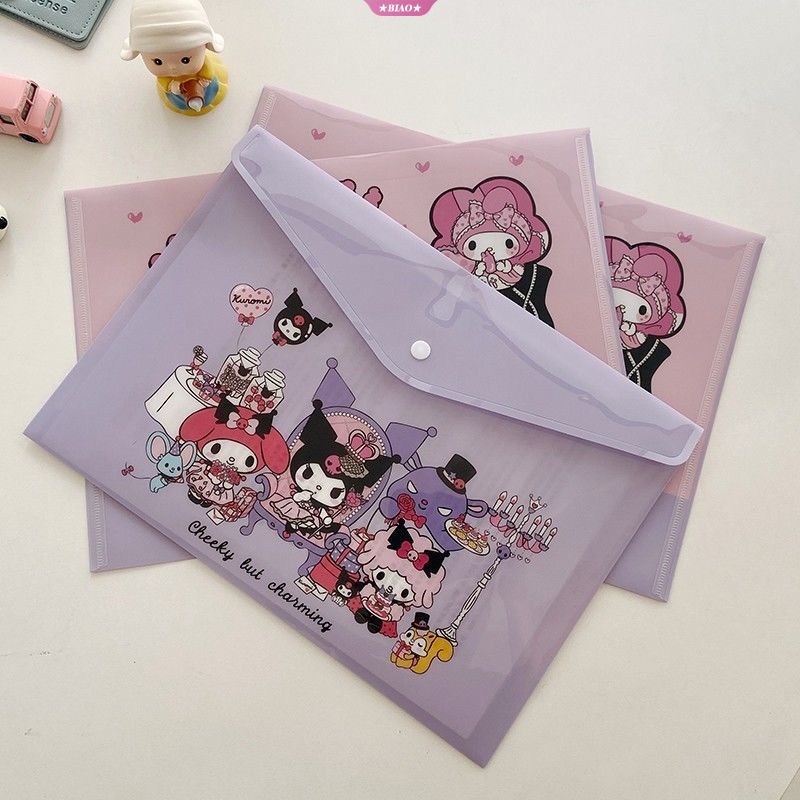 SANRIO Túi Đựng Tài Liệu Khổ A4 Bằng PVC Họa Tiết Hoạt Hình Kuromi Melody Dễ Thương