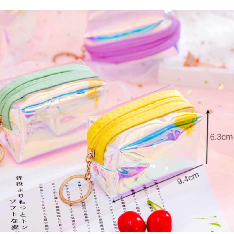 Túi Đựng Tiền Xu / Mỹ Phẩm Mini Màu Laser Trong Suốt Xinh Xắn