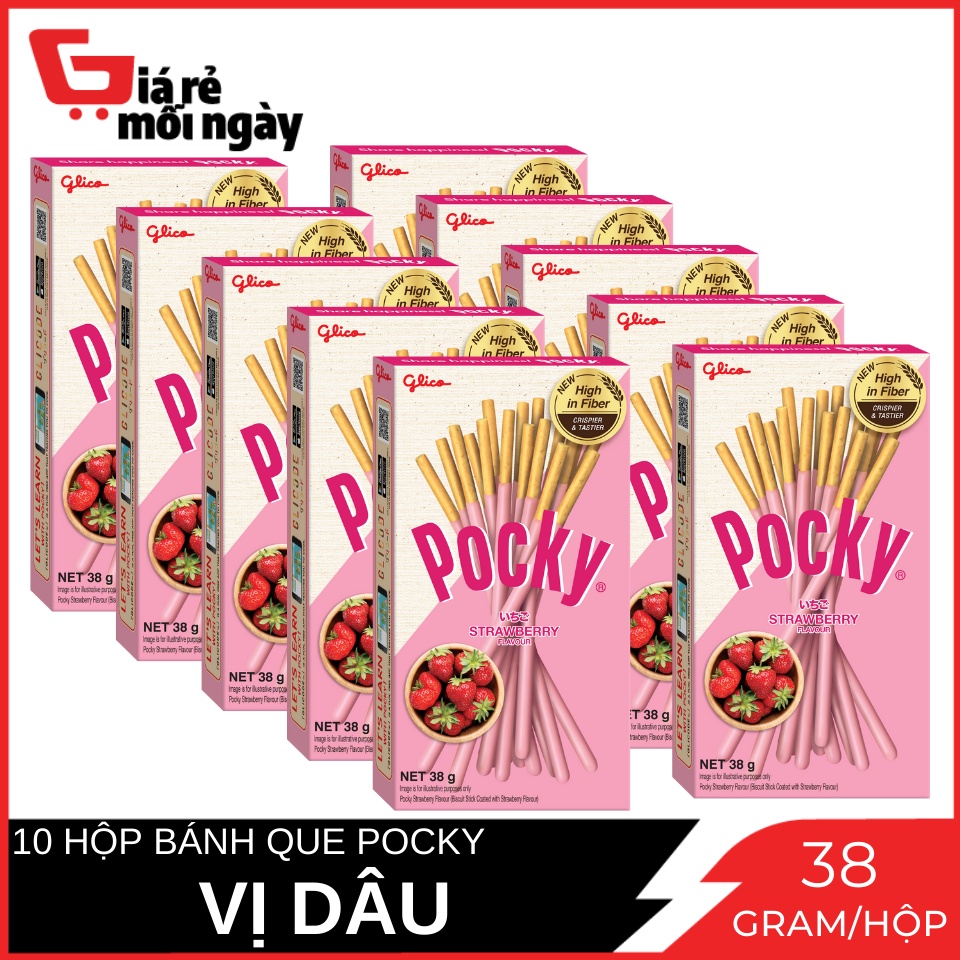 Combo 10 hộp Bánh que phủ kem dâu Glico Pocky Strawberry 38g