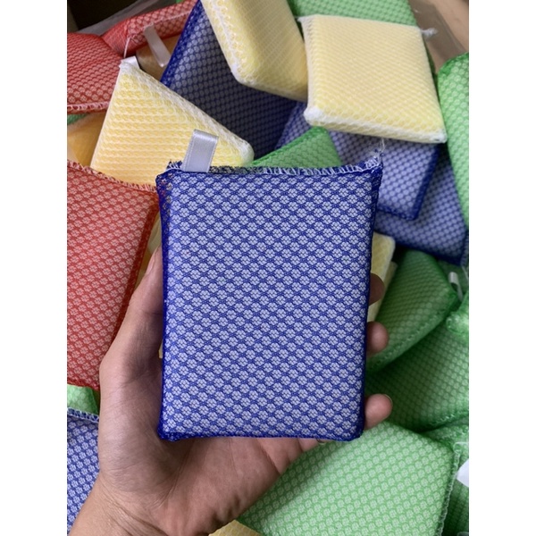 ( HANPU Sỉ ) Combo 10 Miếng Mút Rửa Chén Bọc Lưới Xịn 3 Màu