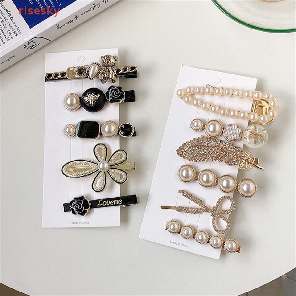 Set 4 / 5 / 6 Kẹp Tóc Hình Hoa Trà Đính Ngọc Trai Thời Trang