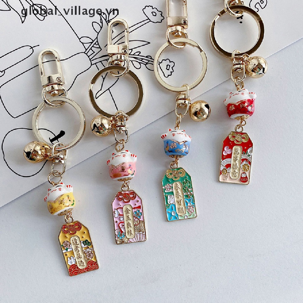 Móc Khóa Bùa May Mắn Hình Mèo May Mắn Bằng Gốm Sứ Có Chuông Trang Trí Túi Xách / Điện Thoại Di Động