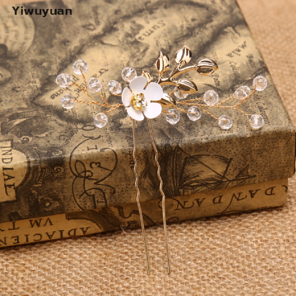 2 Trâm Cài Tóc Hình Hoa Lá Đính Đá Thủ Công Cho Cô Dâu