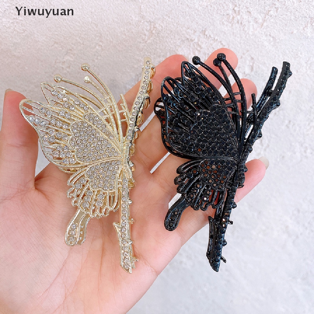< Yiwuyuan > Kẹp Tóc Hình Bướm Đính Kim Cương Giả Màu Vàng Thanh Lịch Cho Nữ Giảm Giá