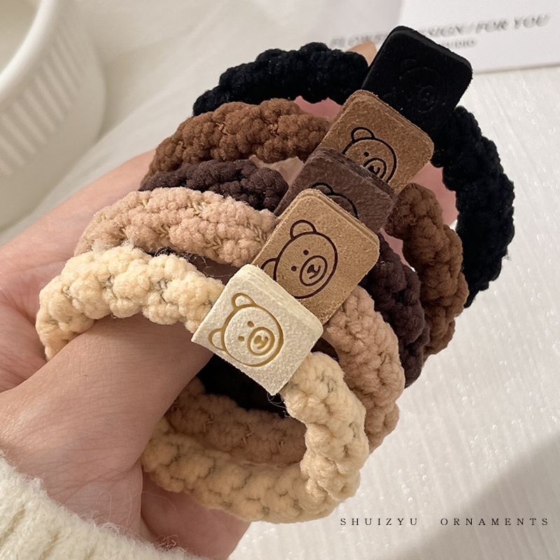 Bộ 5 / 10 Dây Cột Tóc Co Giãn In Họa Tiết Gấu Xinh Xắn Cho Bé Gái