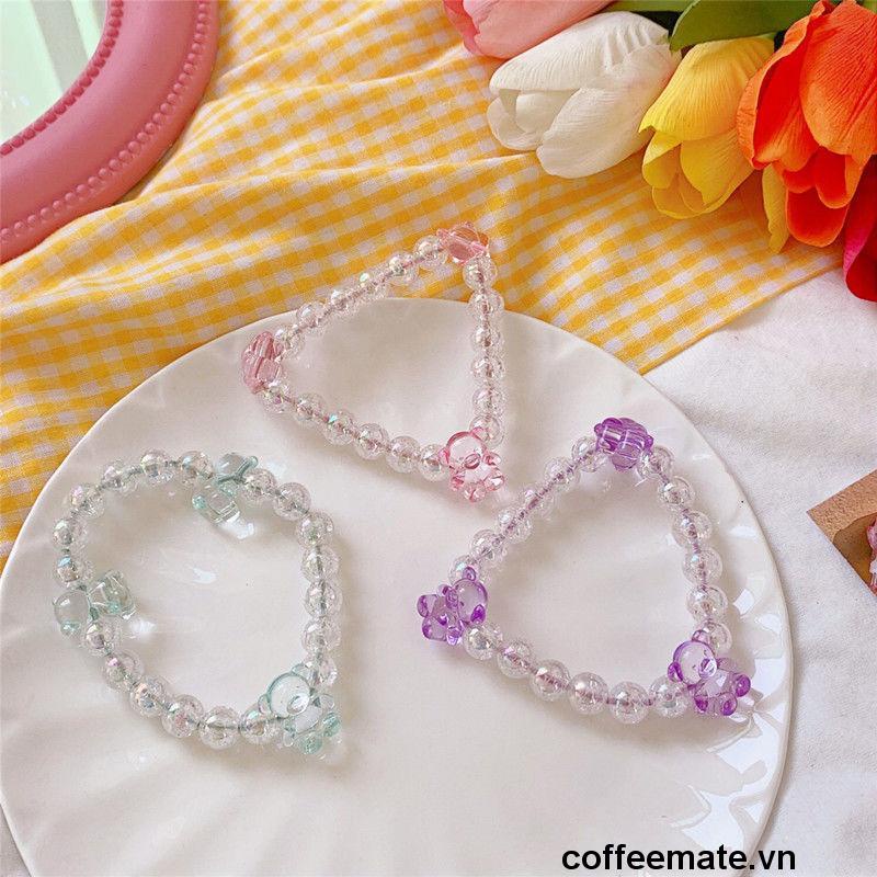 【coffeemate】⚡Dây buộc tóc hình gấu đính hạt pha lê trong suốt màu kẹo dễ thương cho nữ