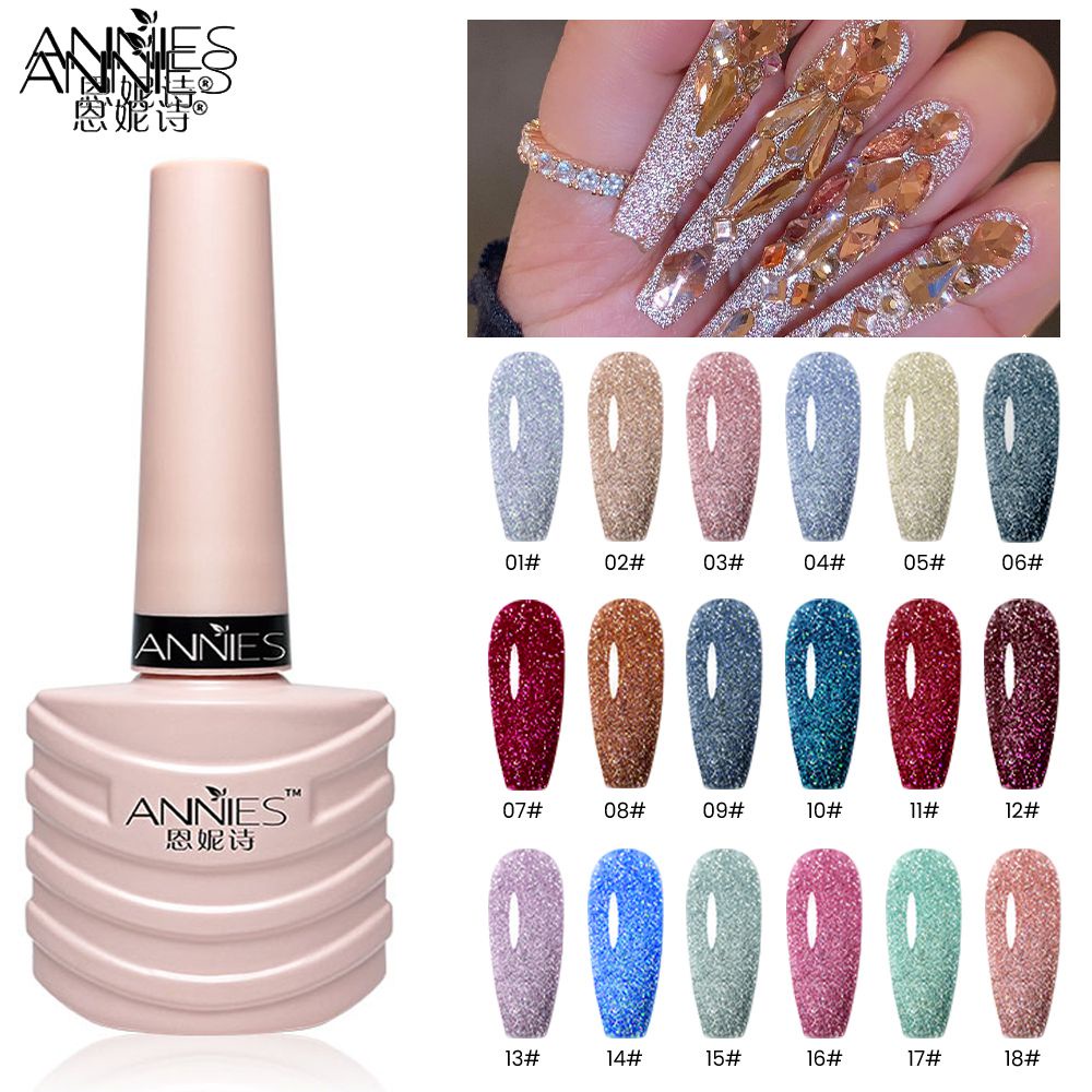 Gel sơn móng tay ANNIES ánh nhũ lấp lánh laser 12 màu sắc tùy chọn sấy khô bằng đèn nổi bật
