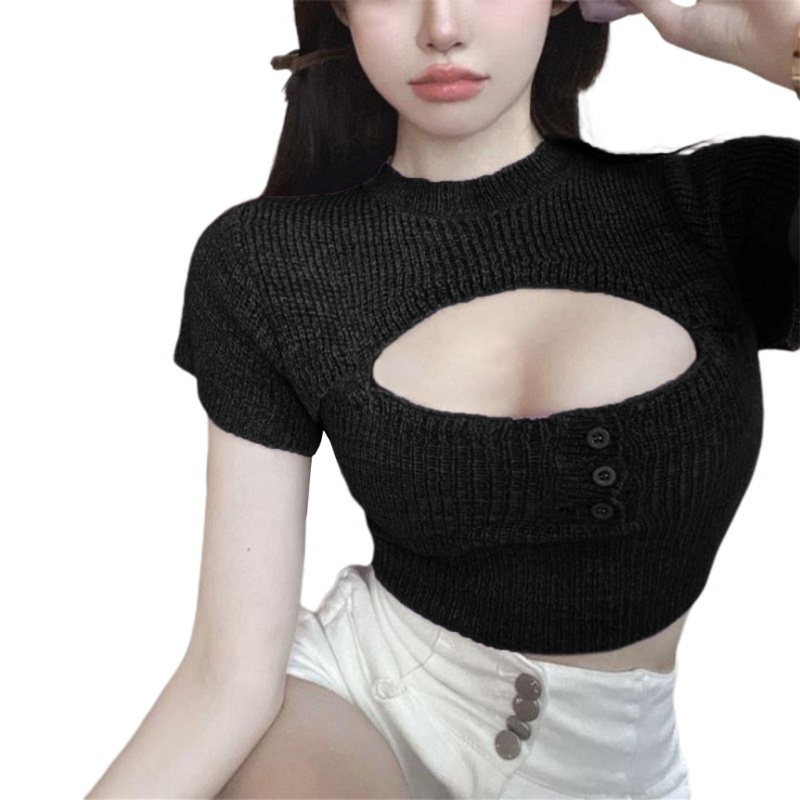 Áo Thun Dệt Kim Tay Ngắn Cổ Tròn Dáng Ôm Thời Trang Mùa Hè Dành Cho Nữ